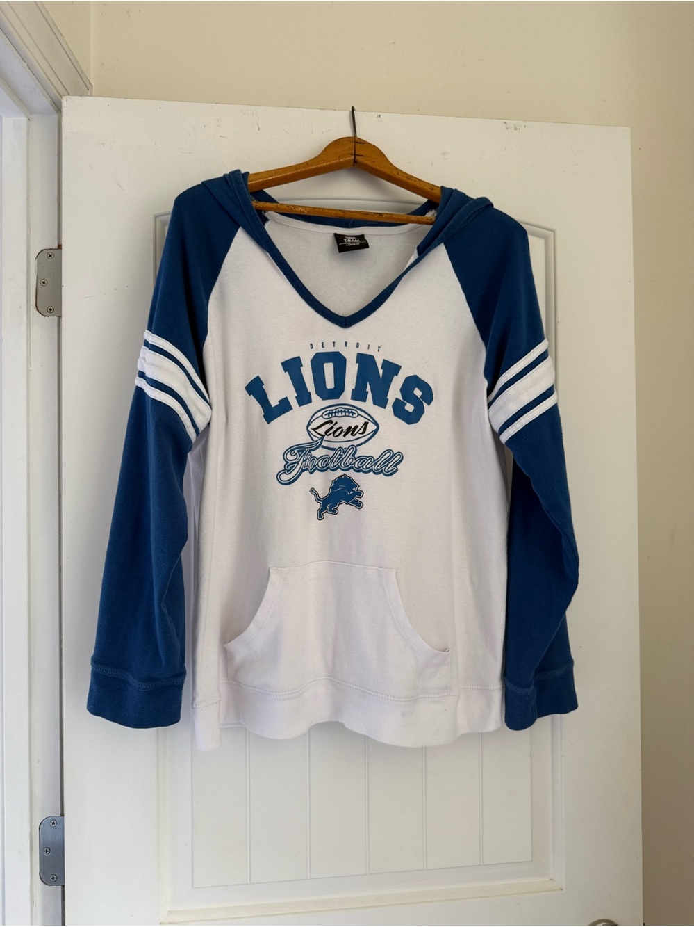 NFL Team Apparel Detroit Lions Womens L Hoodie Blue White Graphic Pullover